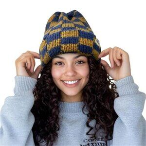 Womens Cute Slouchy Beanies Hats, Winter Warm Chunky Checkered Beanie